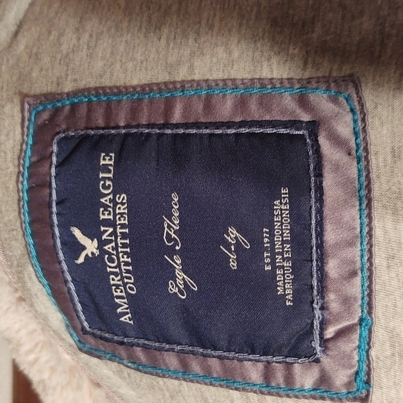 American Eagle Gray Eagle Fleece Jacket Sz L - Picture 7 of 8